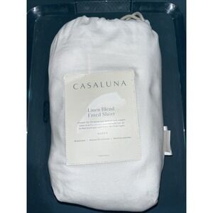 Casaluna Queen Size Linen Blend Fitted Sheet Fresh White NEW
